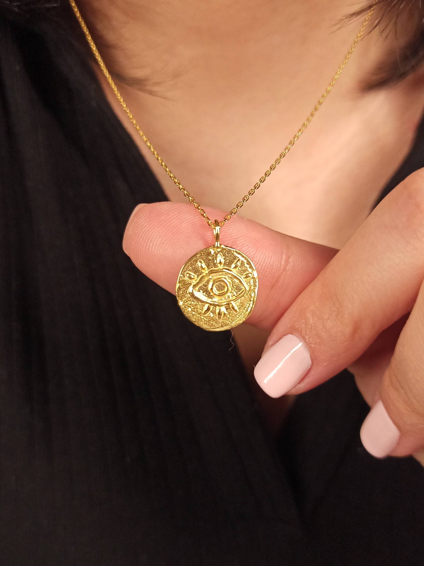 Antik Göz Madalyon Kolye, Çift Taraflı Kullanım