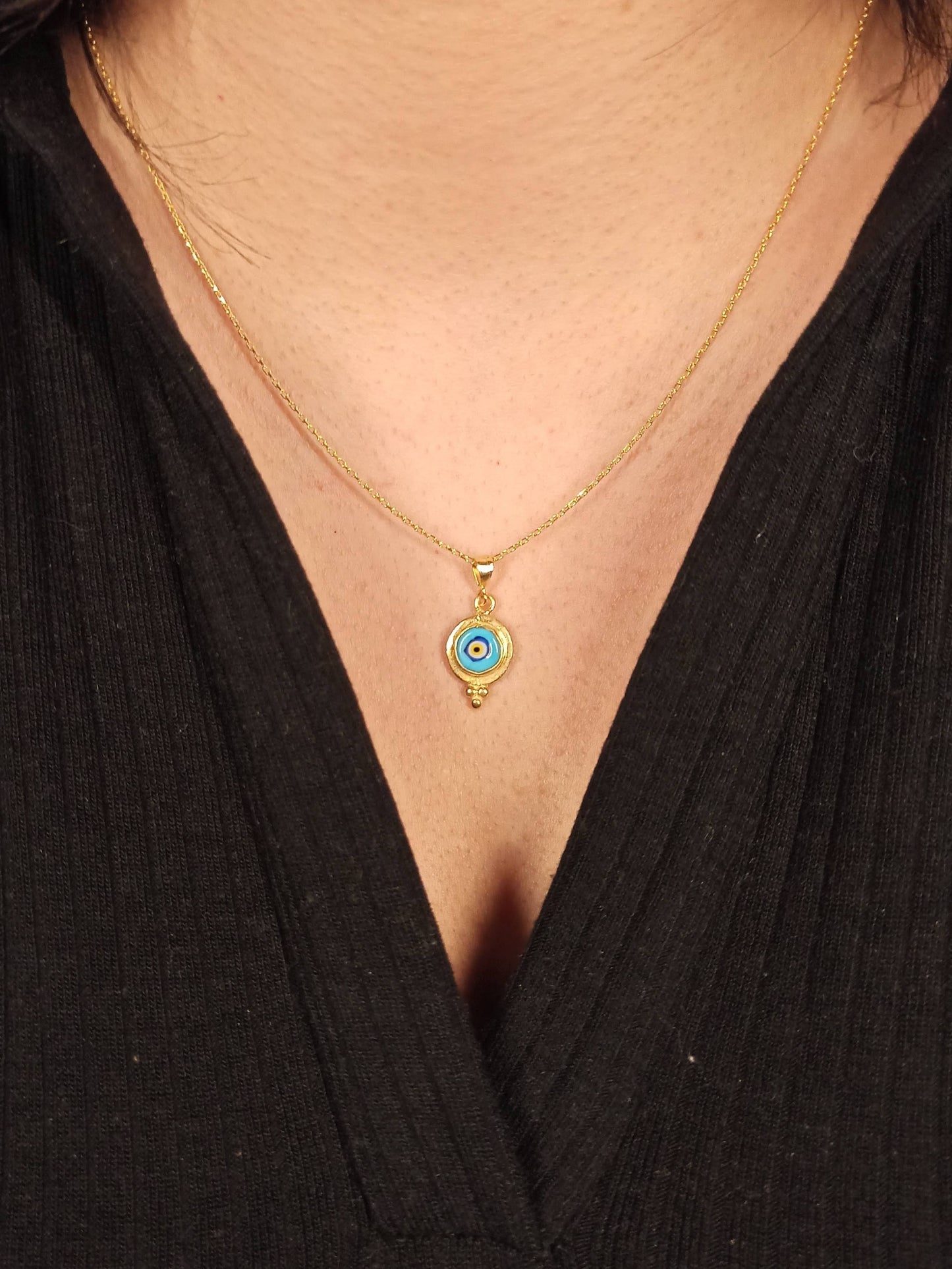 Sıvama Nazar Boncuğu Gümüş Kolye