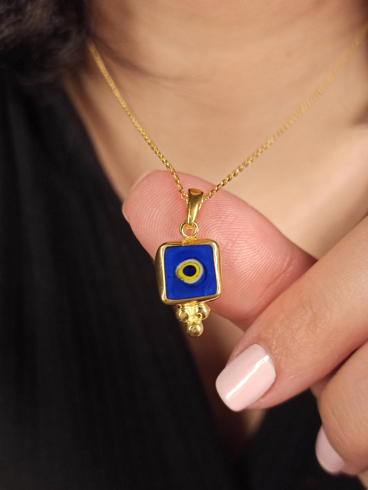 Kare Nazar Boncuğu Gümüş Kolye