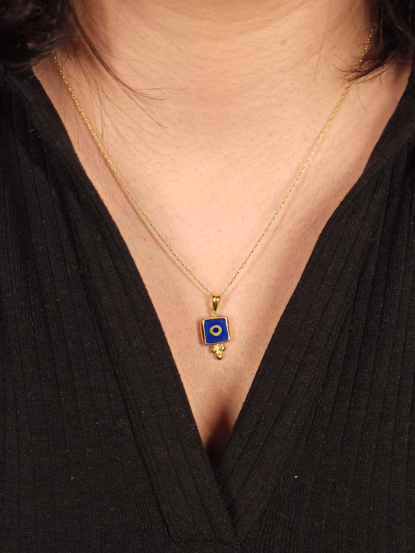 Kare Nazar Boncuğu Gümüş Kolye