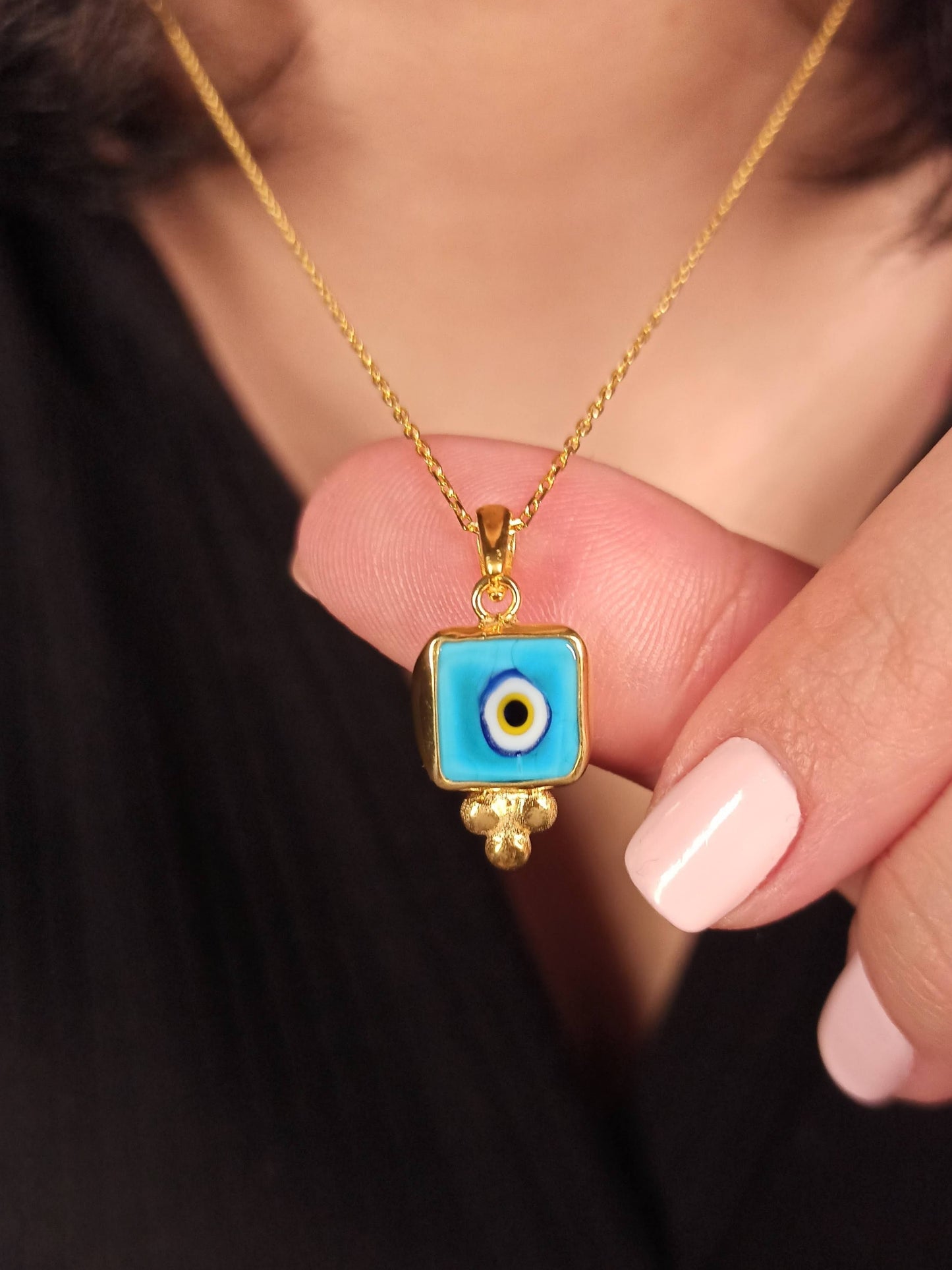 Kare Nazar Boncuğu Gümüş Kolye