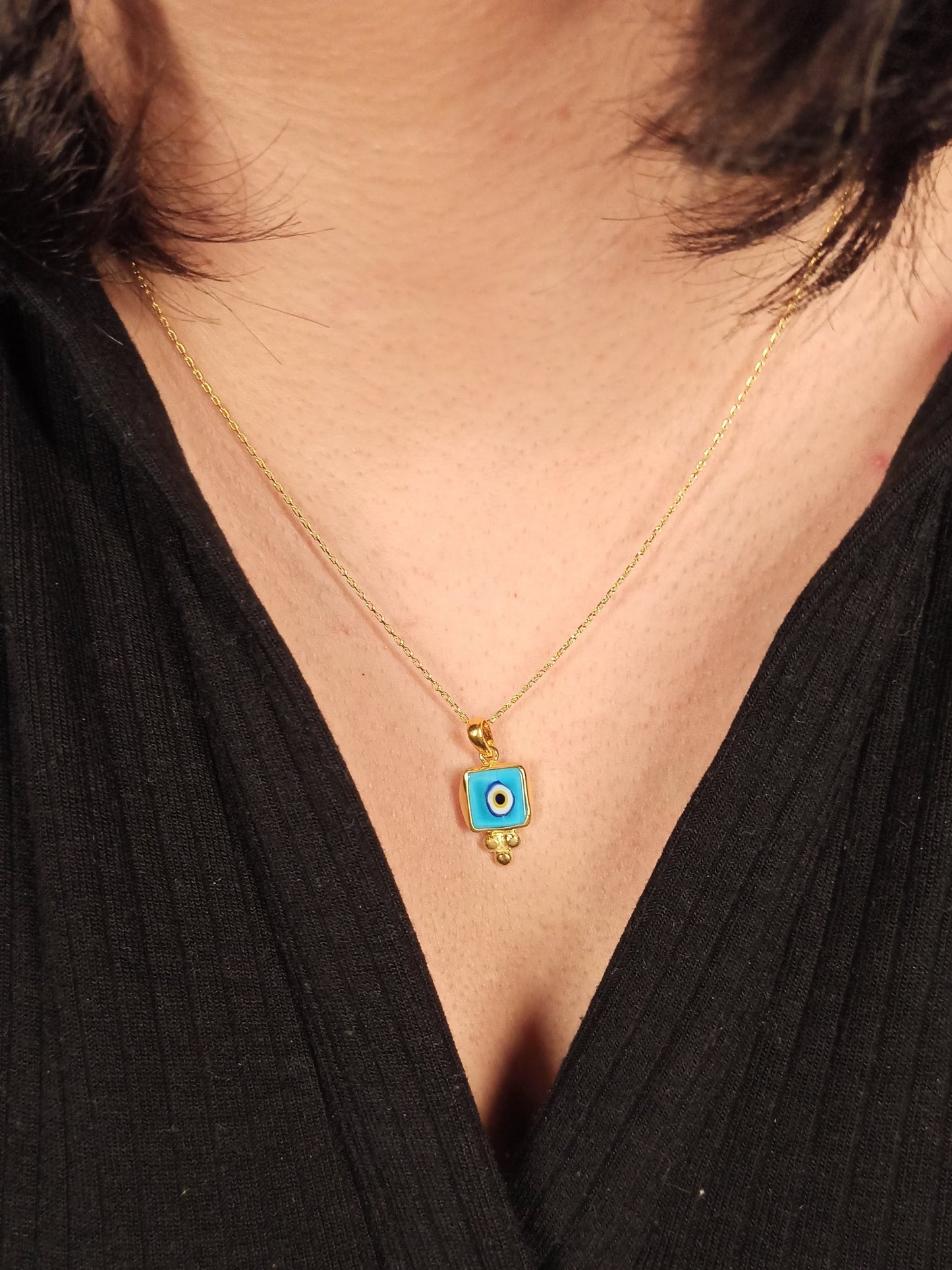 Kare Nazar Boncuğu Gümüş Kolye