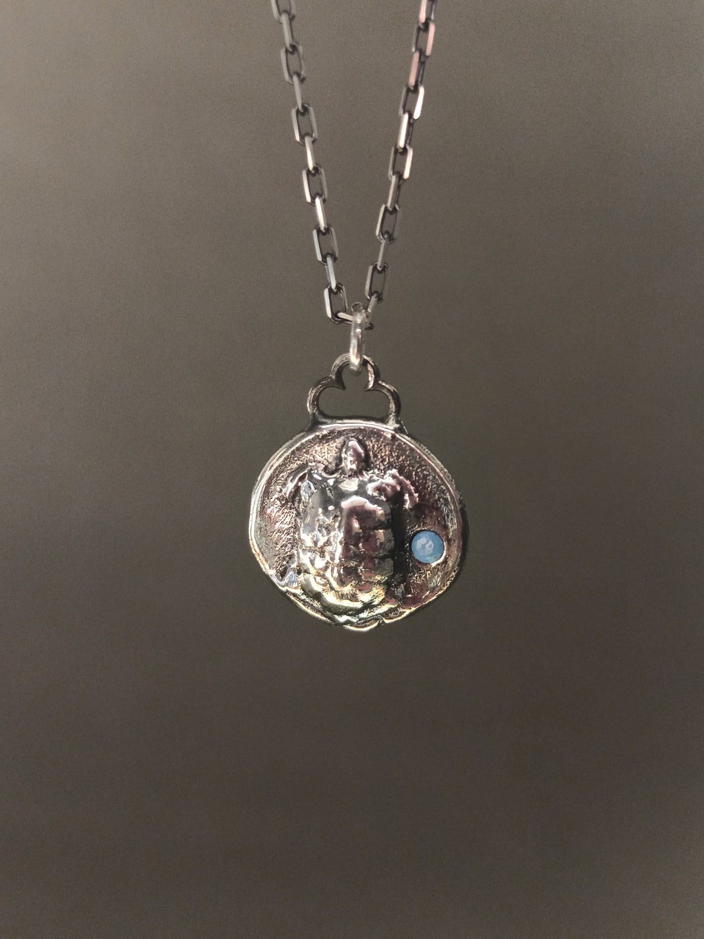 Kaplumbağa Kabartmalı Erkek Madalyon Kolye