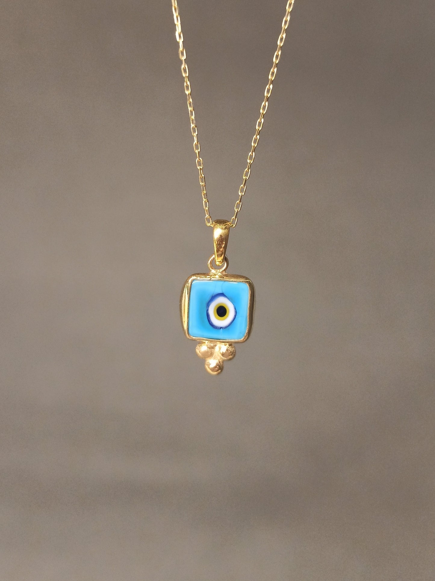 Kare Nazar Boncuğu Gümüş Kolye