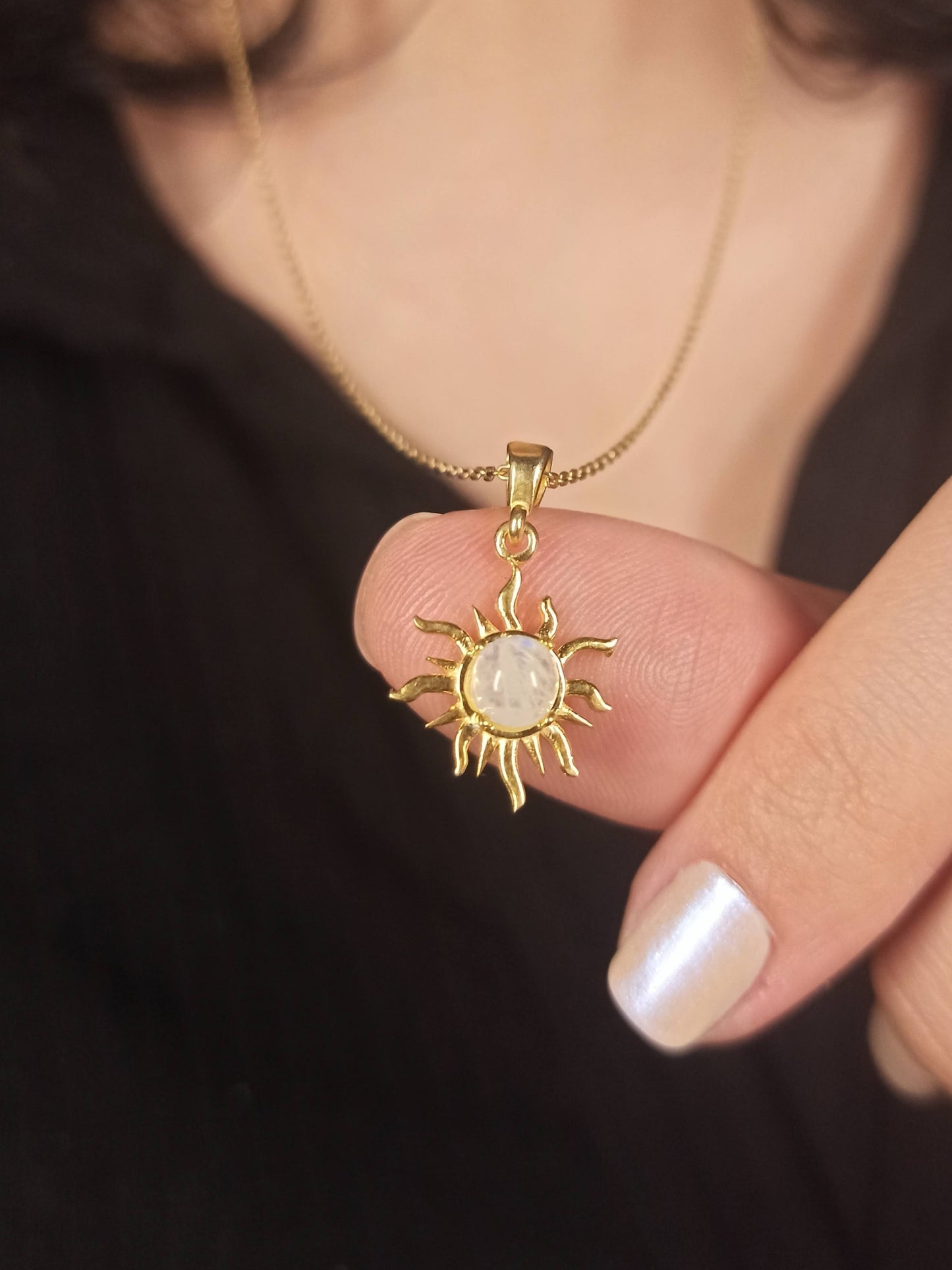 Gümüş Ay Taşlı Mini Güneş Kolye