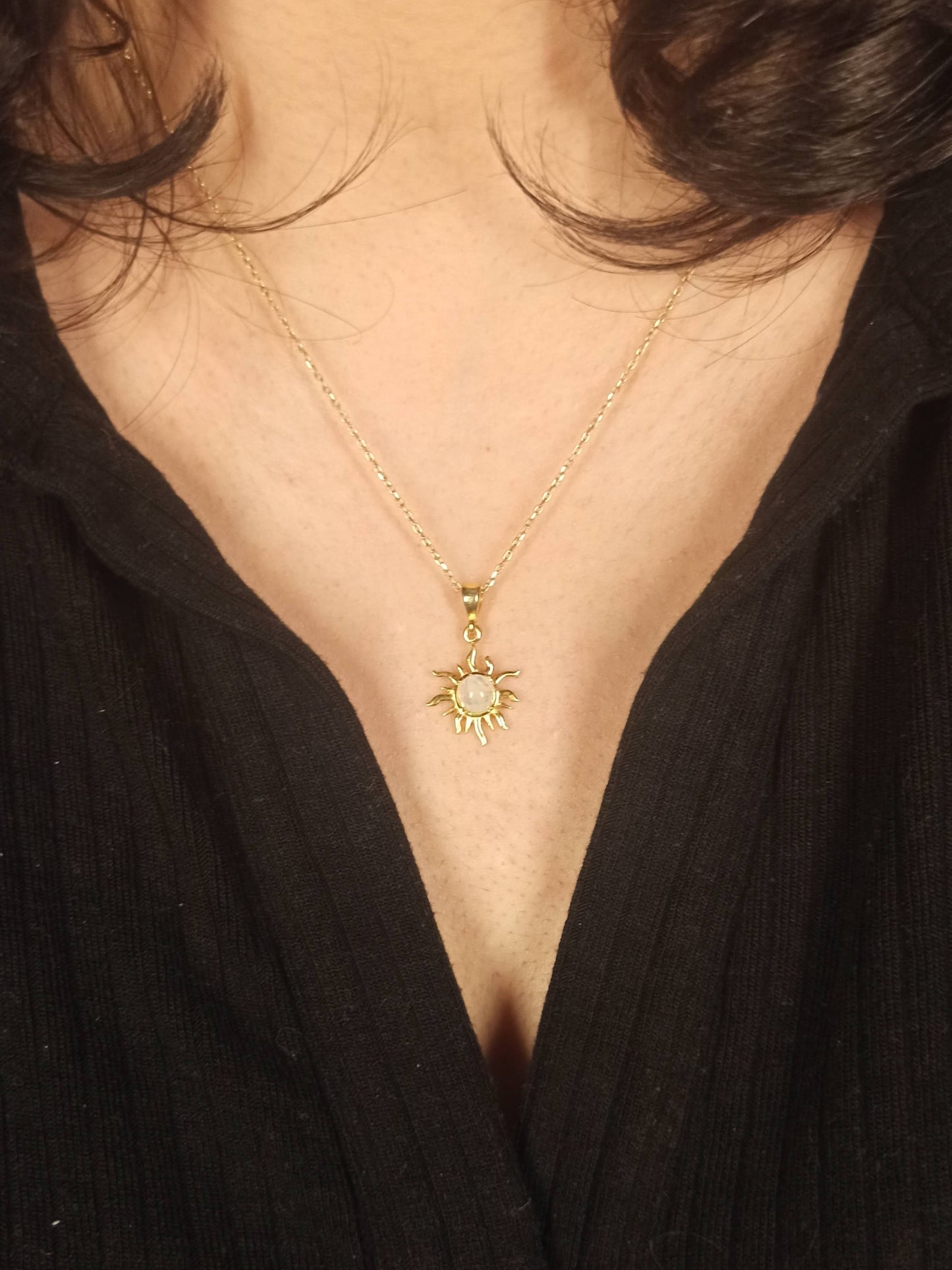 Gümüş Ay Taşlı Mini Güneş Kolye