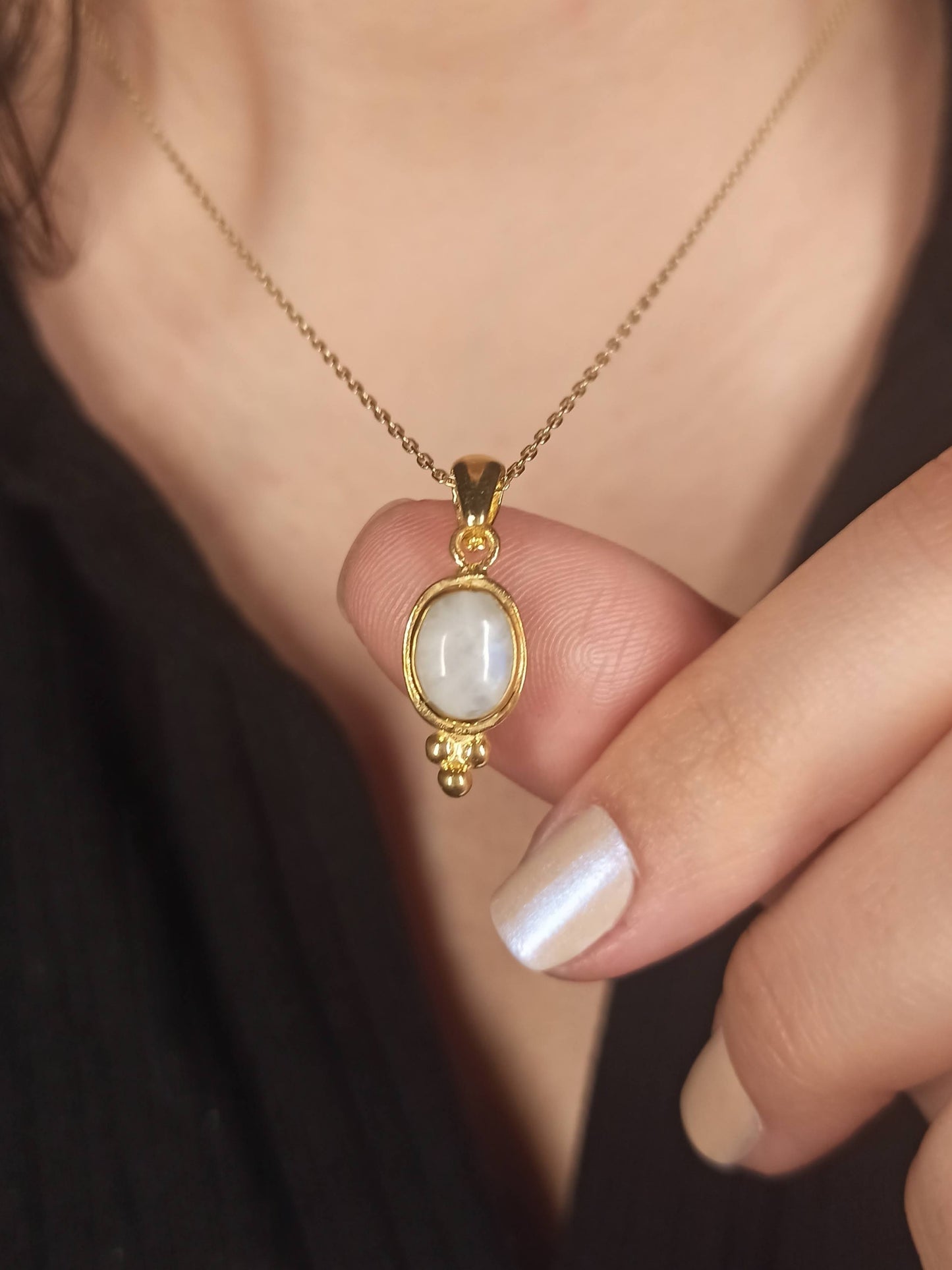 Doğal Ay Taşı Gümüş Kolye