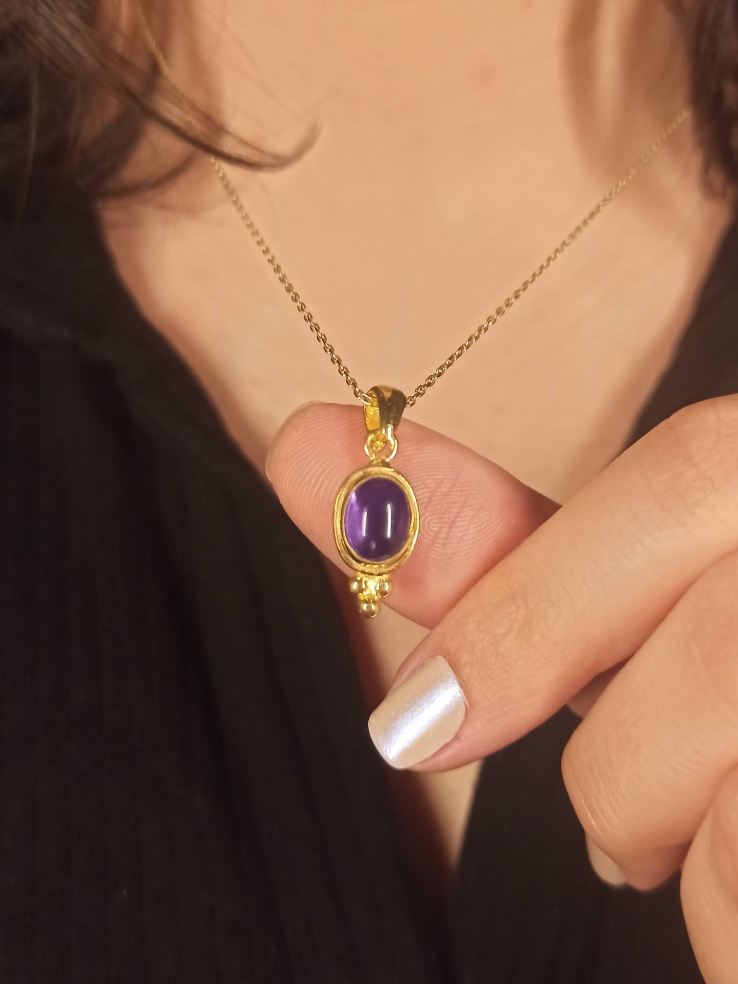 Doğal Ametist Taşlı Kolye