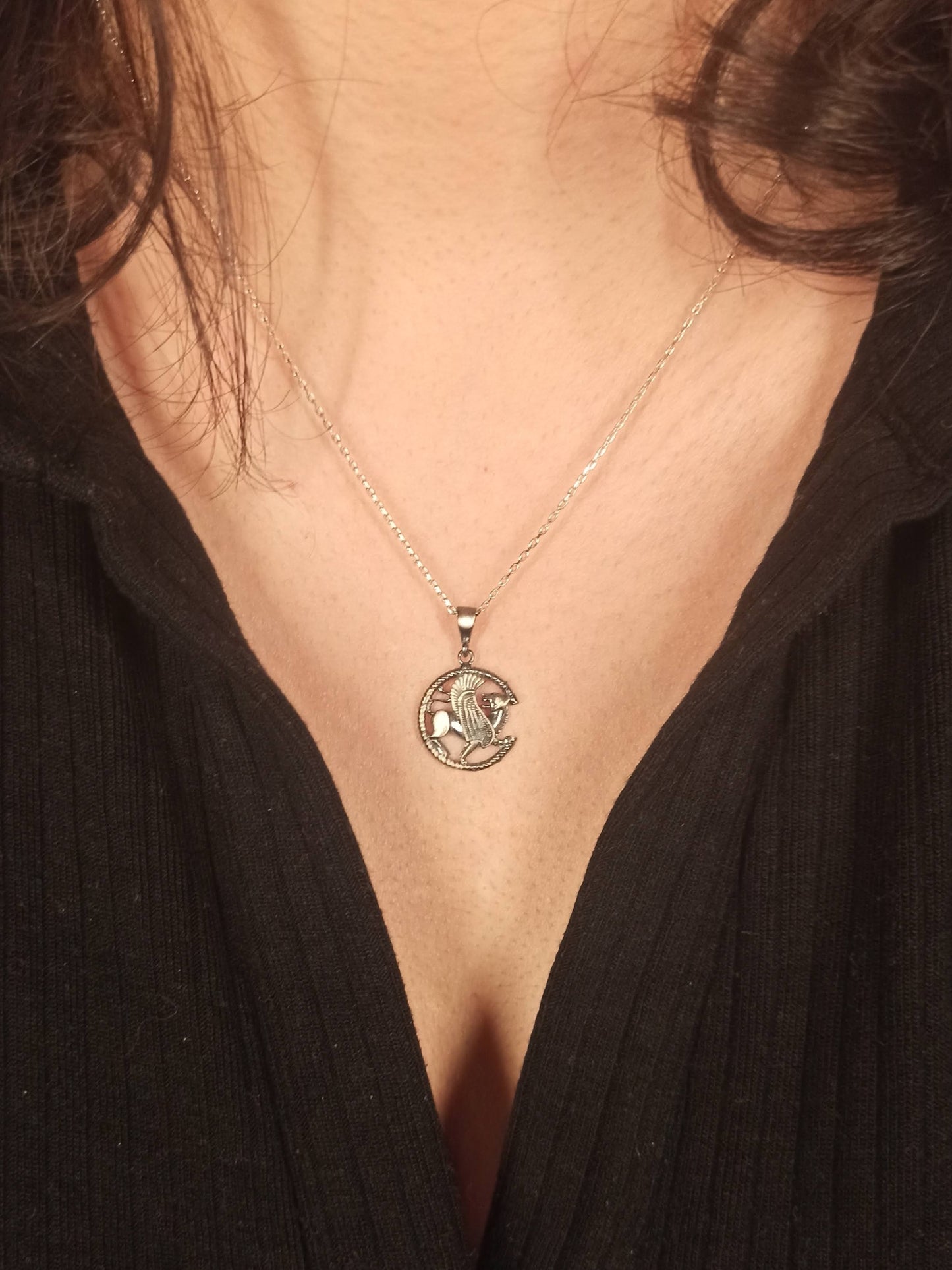 Kanatlı Aslan Sembollü Gümüş Kolye