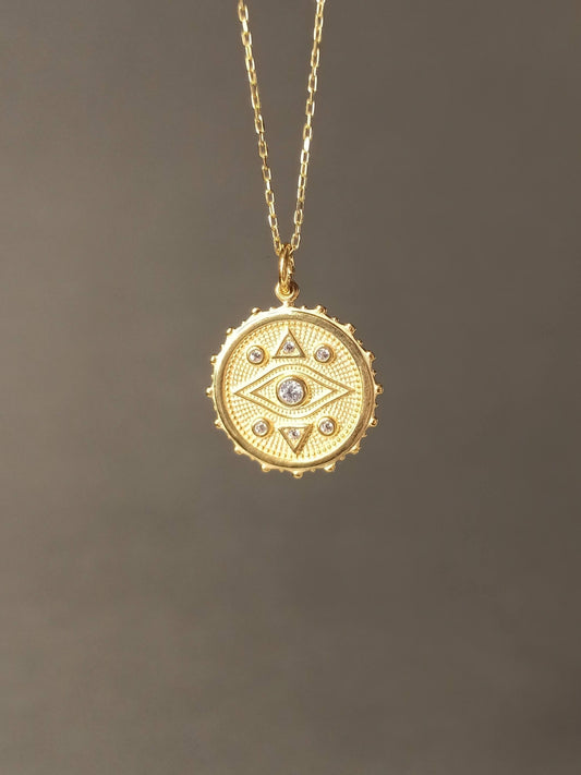 Gümüş Taşlı Göz Madalyon Kolye