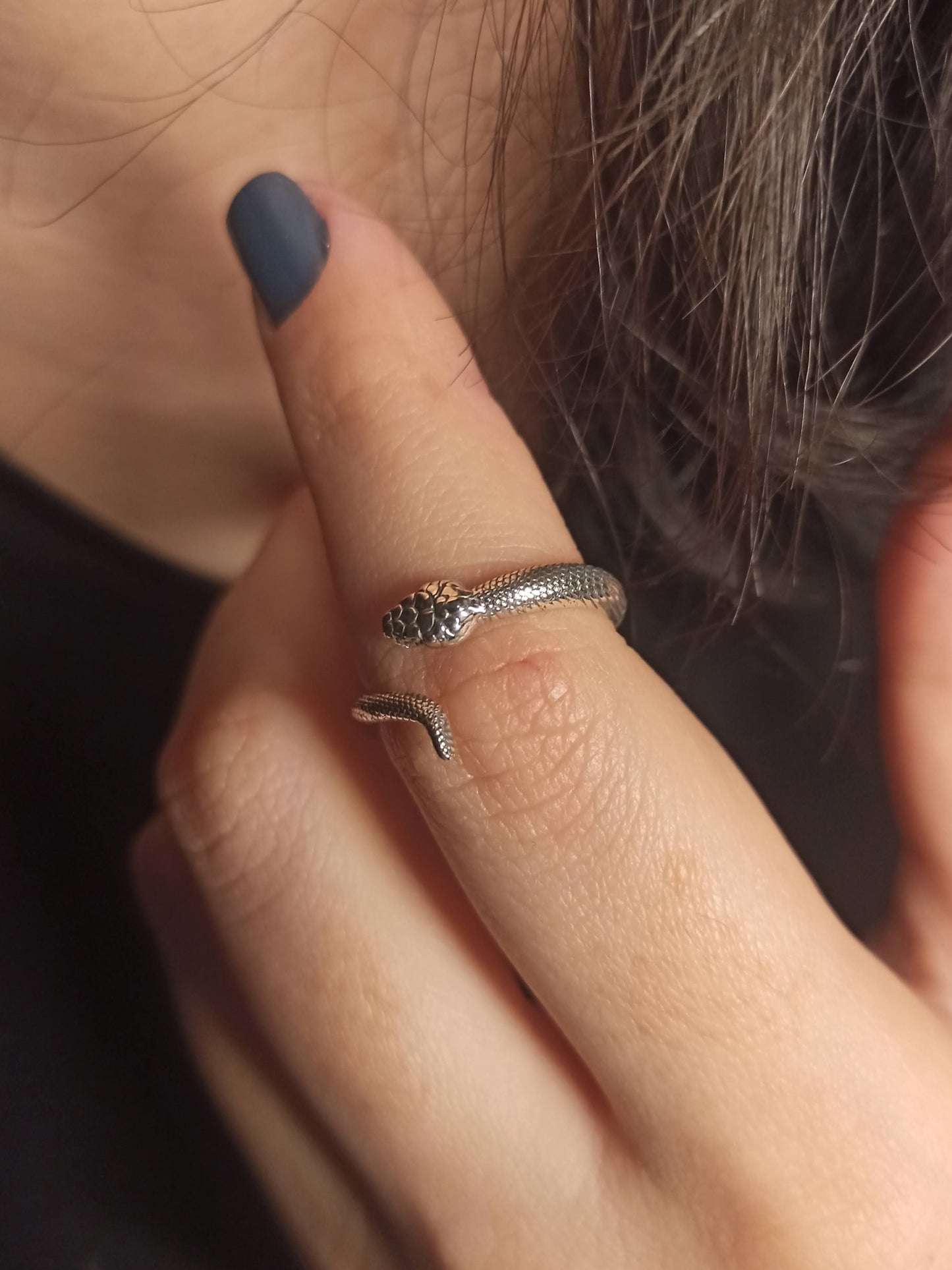 Minimalist Gümüş Yılan Yüzük, Ayarlanabilir