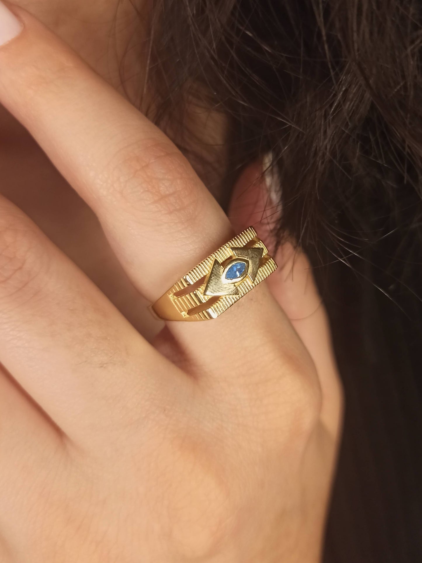 Markiz Taşlı Gümüş Şovalye Yüzük, Ayarlanabilir