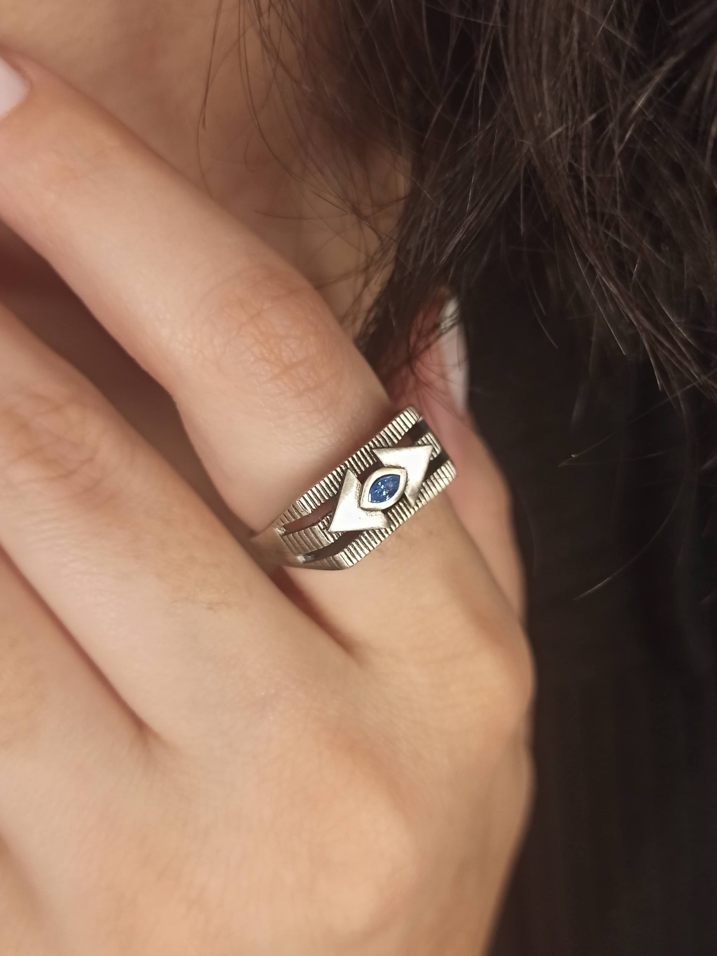 Markiz Taşlı Gümüş Şovalye Yüzük, Ayarlanabilir