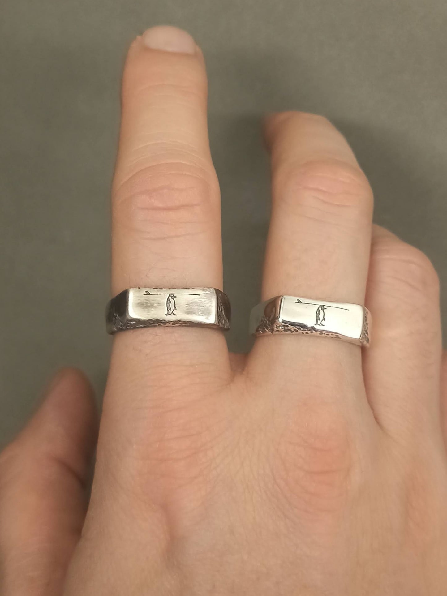 Penguen Motifli Gümüş Erkek Yüzük