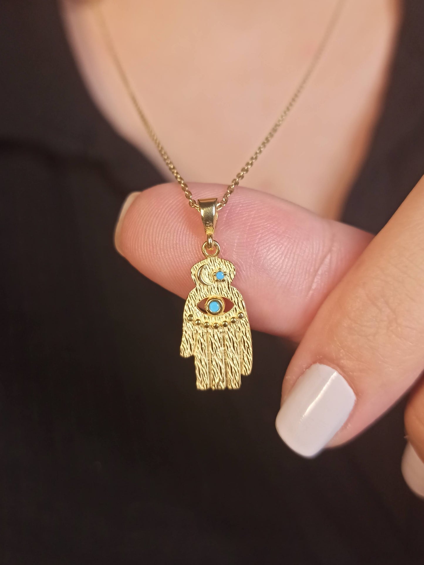 Turkuaz Taşlı Fatma’nın Eli Kolye, Koruma ve Şans Sembolü