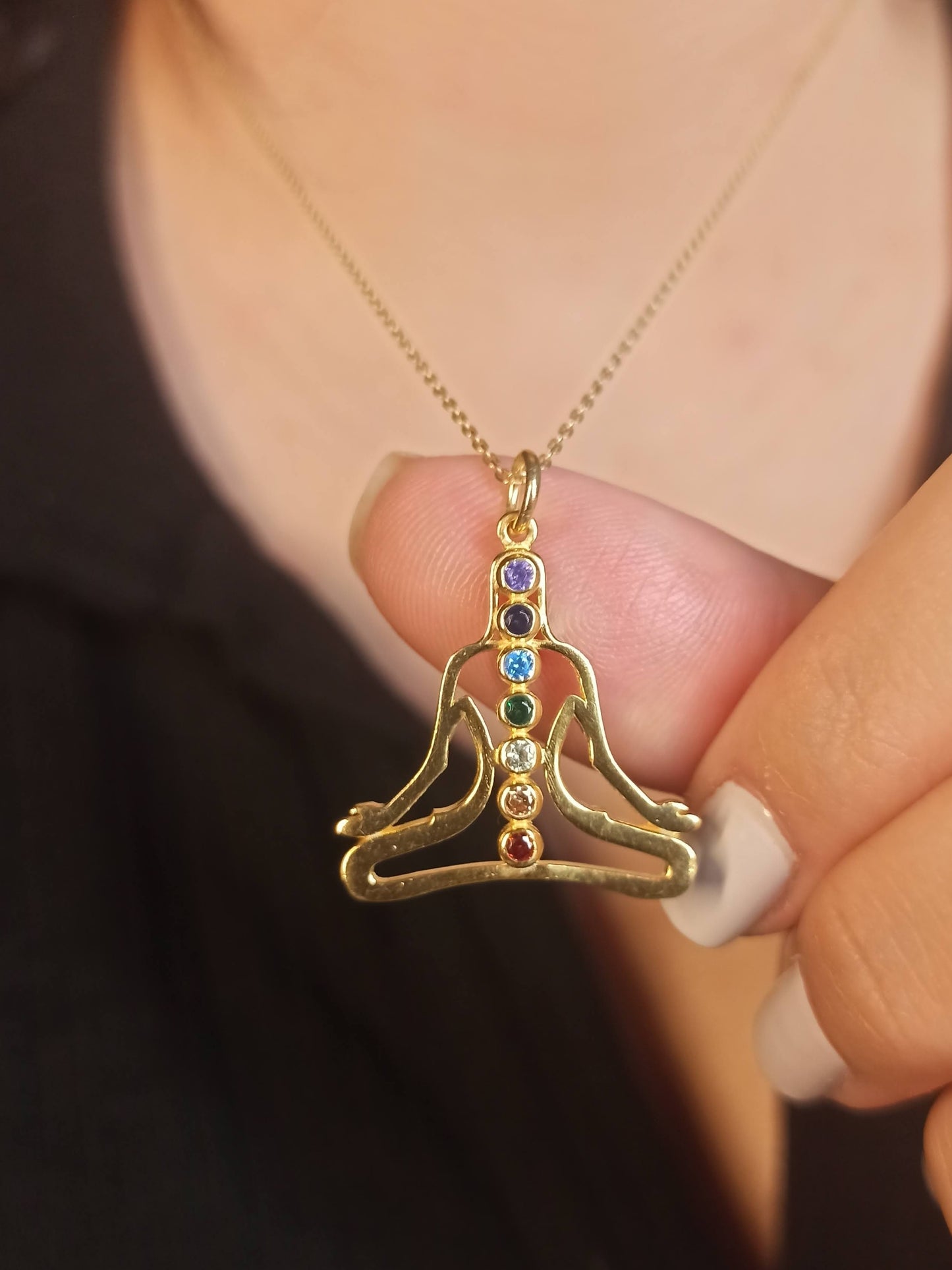 7 Çakra Taşlı Gümüş Lotus Yogi Kolye