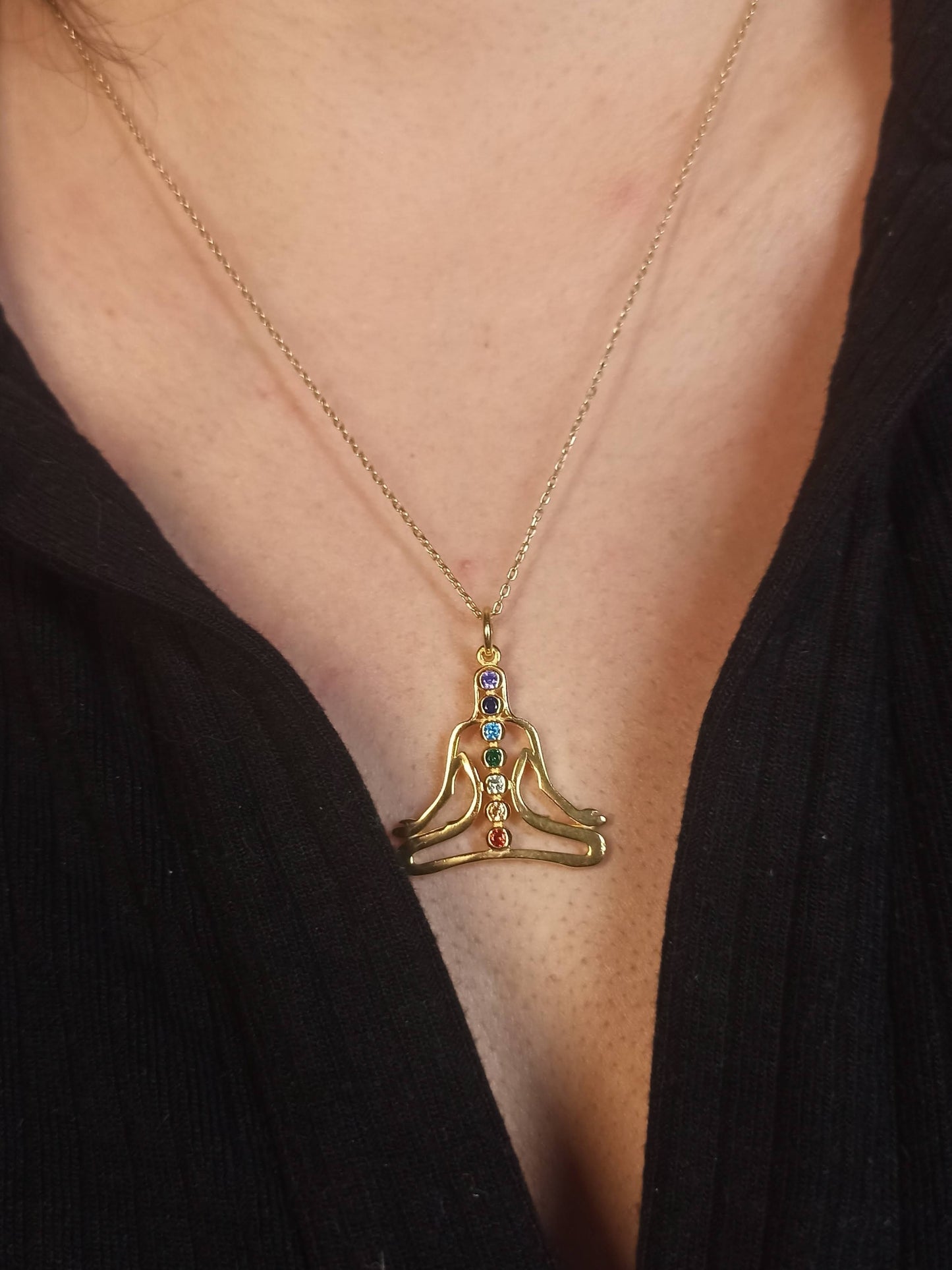 7 Çakra Taşlı Gümüş Lotus Yogi Kolye