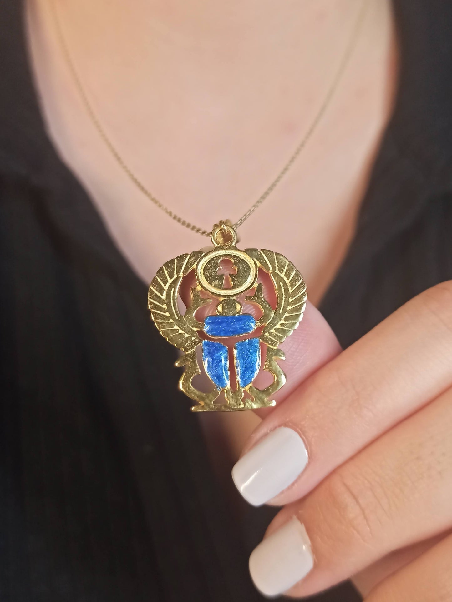 Mavi Böcek Kanatlı Scarab Kolye