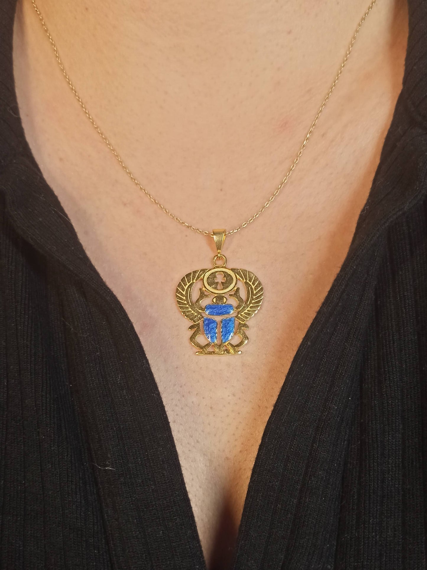 Mavi Böcek Kanatlı Scarab Kolye