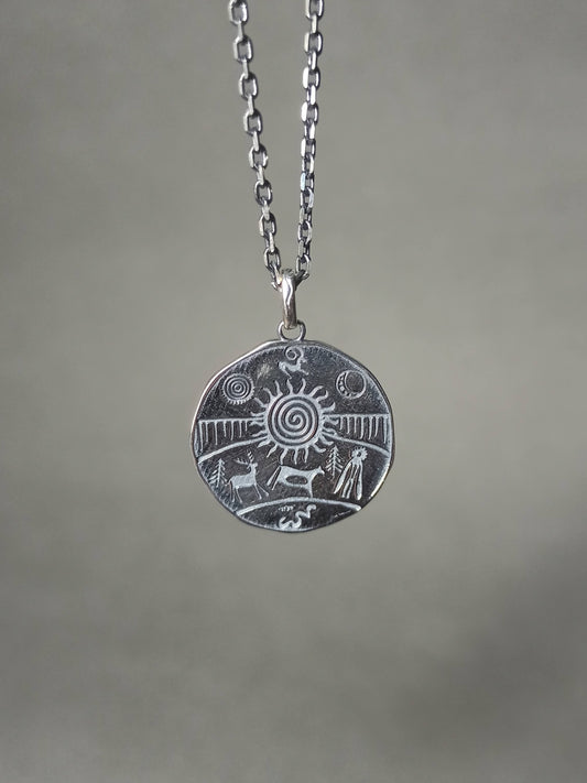 Şaman Davulu Spiral Motifli Erkek Kolye