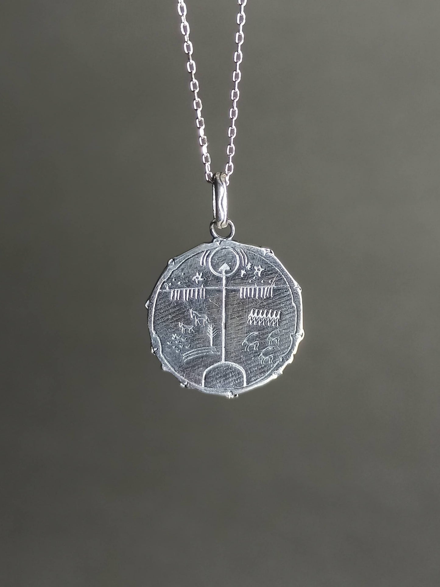 Gümüş Şaman Davulu Kolye