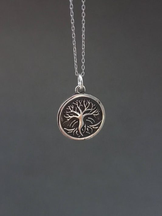 Yaşam Ağacı ve Hayat Sembollü Madalyon Kolye
