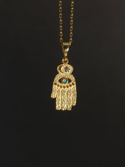 Turkuaz Taşlı Fatma’nın Eli Kolye, Koruma ve Şans Sembolü