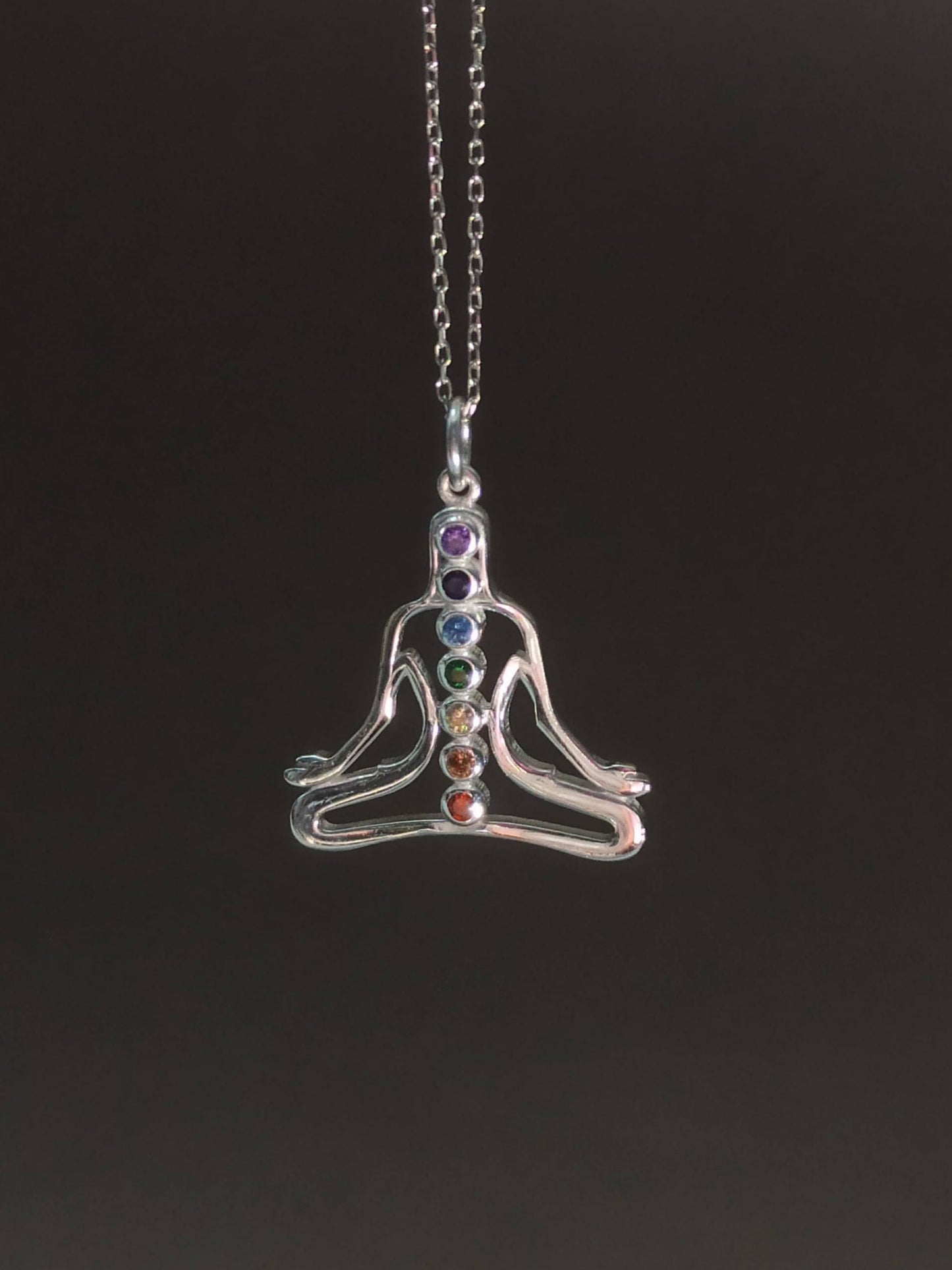 7 Çakra Taşlı Gümüş Lotus Yogi Kolye