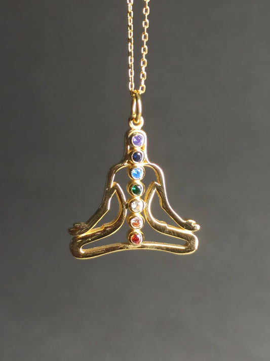 7 Çakra Taşlı Gümüş Lotus Yogi Kolye