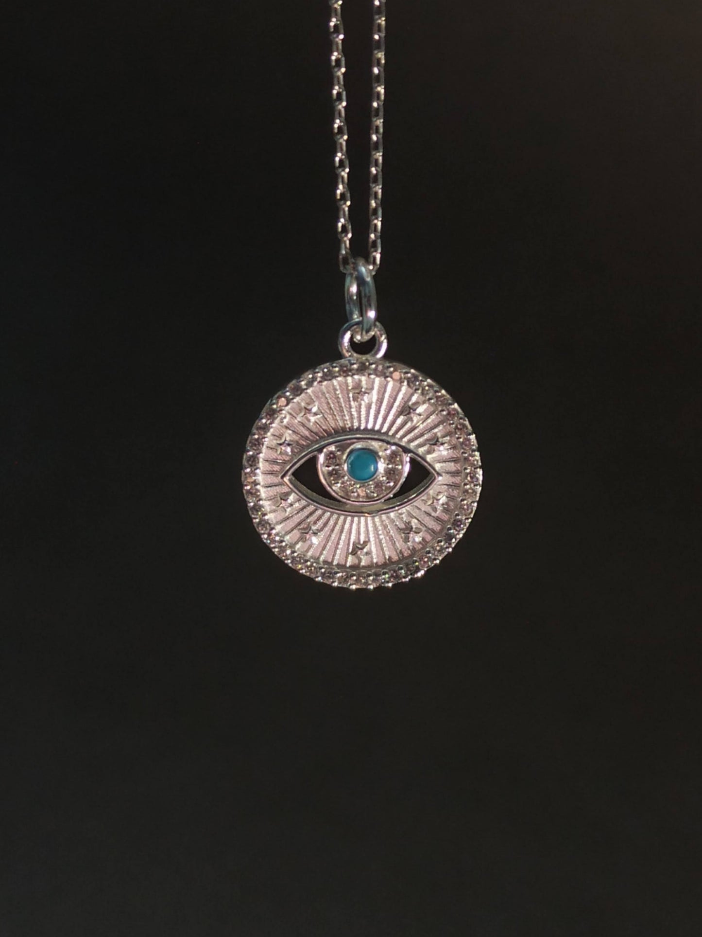 Turkuaz Taşlı Göz Madalyon Kolye