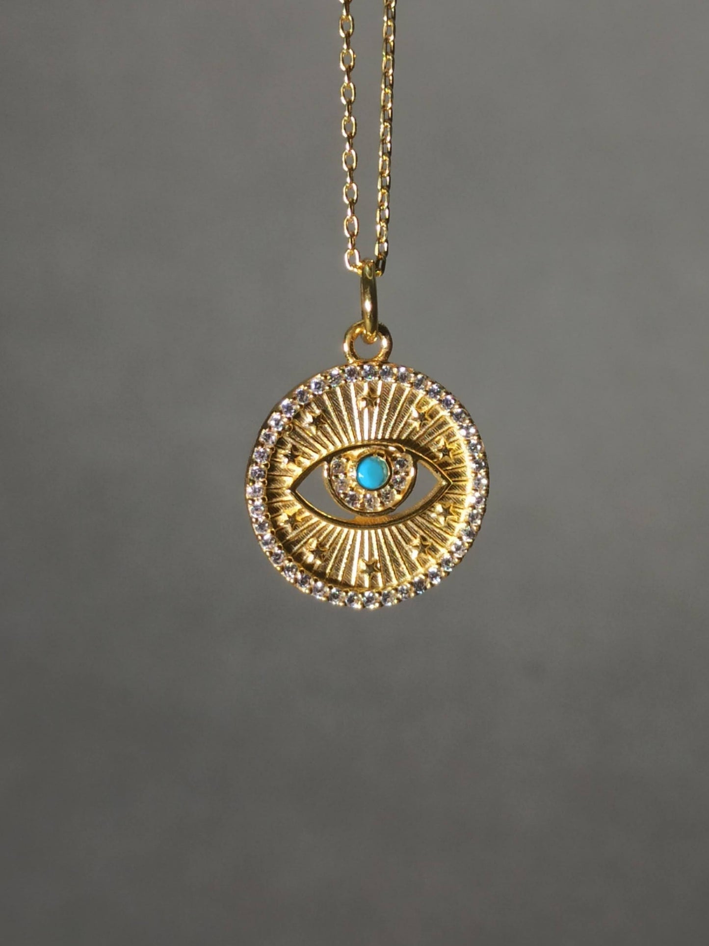 Turkuaz Taşlı Göz Madalyon Kolye