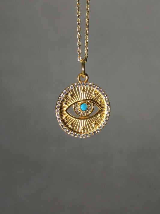 Turkuaz Taşlı Göz Madalyon Kolye