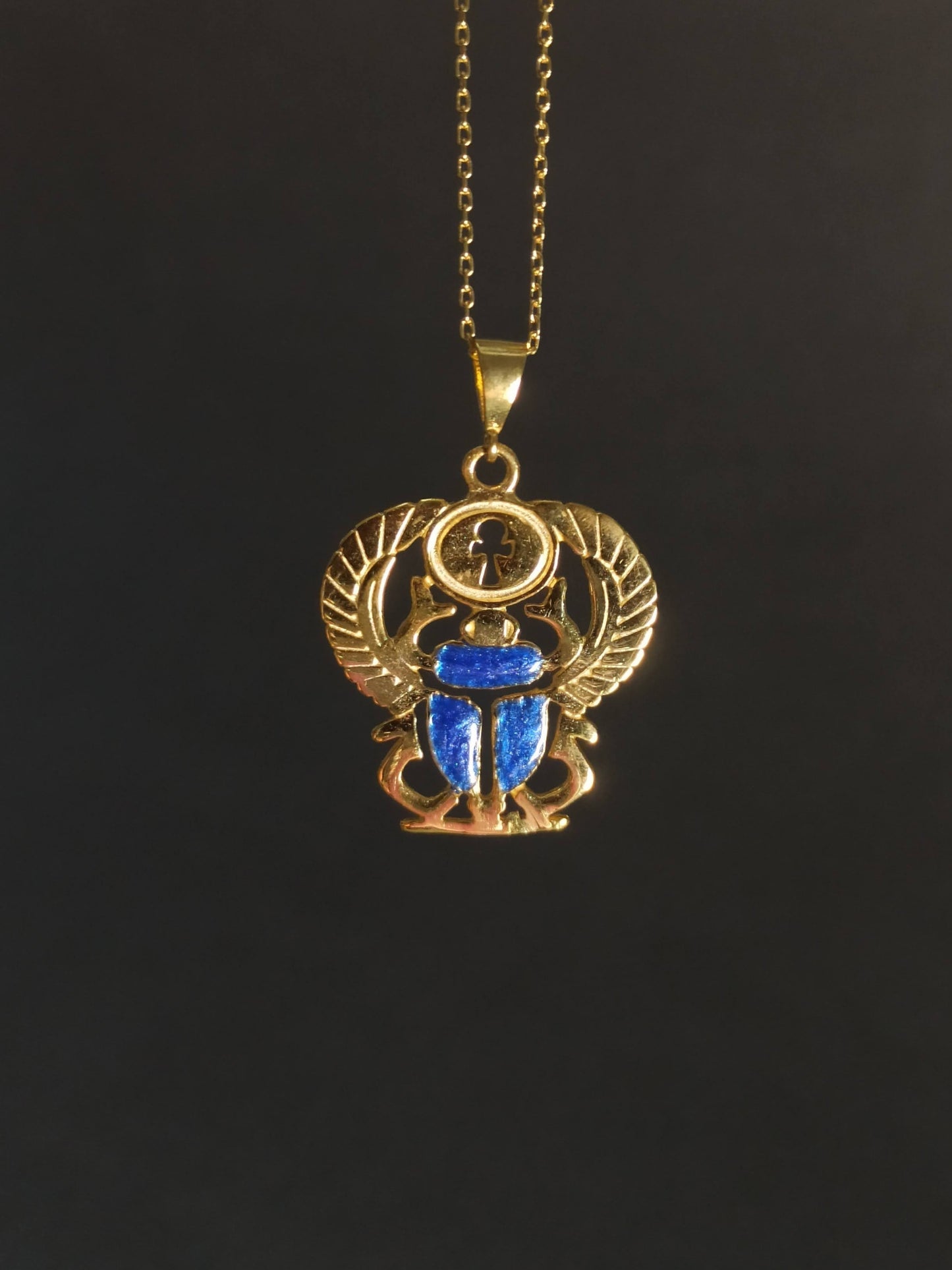 Mavi Böcek Kanatlı Scarab Kolye