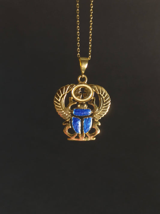 Mavi Böcek Kanatlı Scarab Kolye