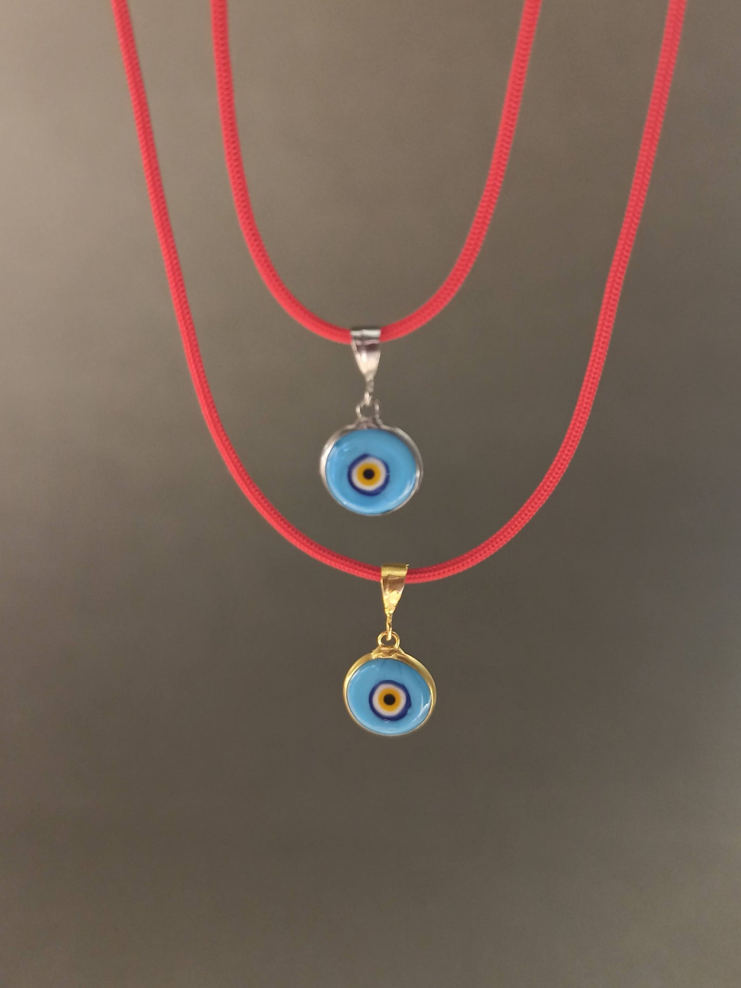 Kırmızı İpli Turkuaz Gümüş Nazar Boncuğu Kolye