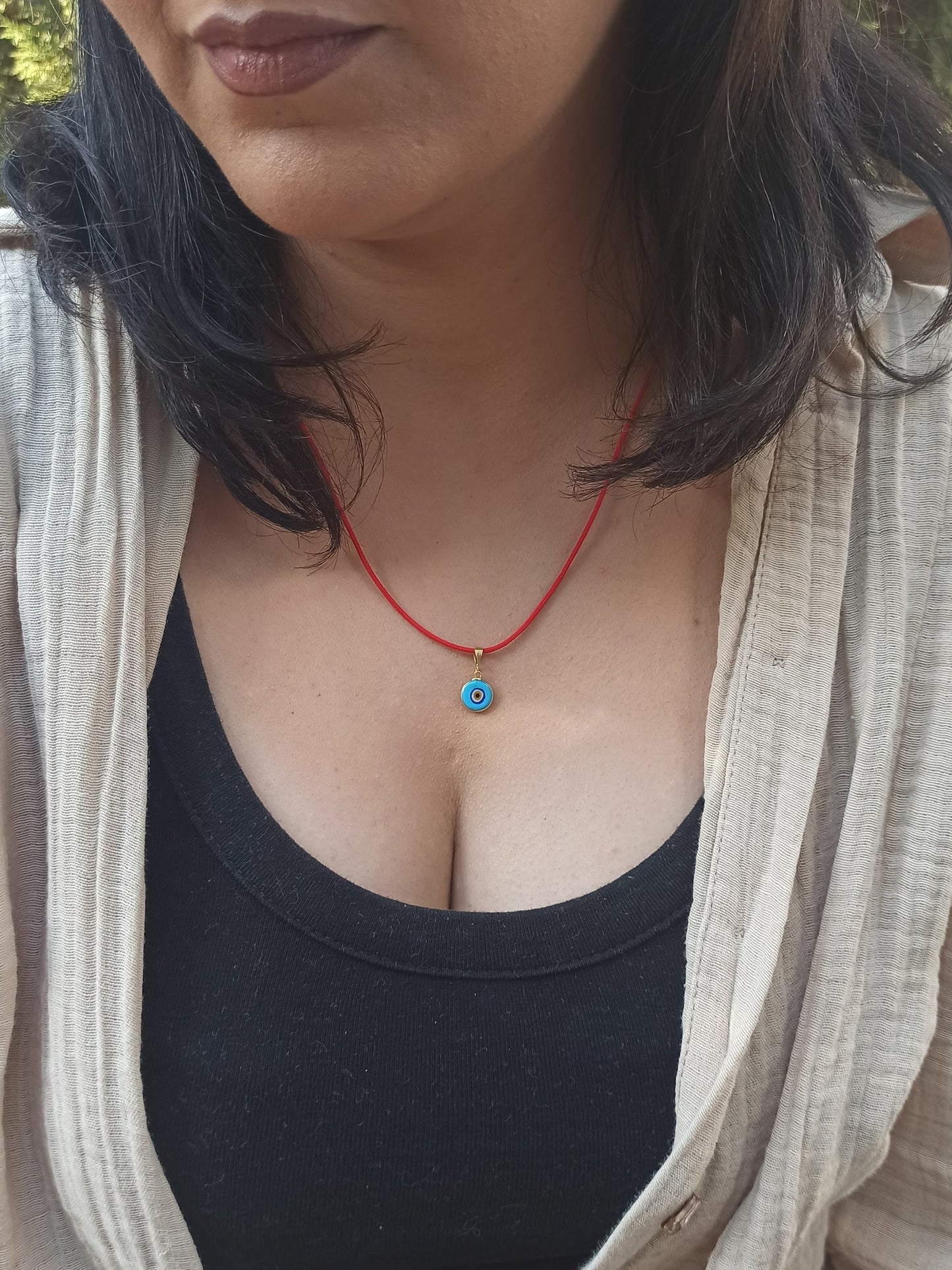 Kırmızı İpli Turkuaz Gümüş Nazar Boncuğu Kolye