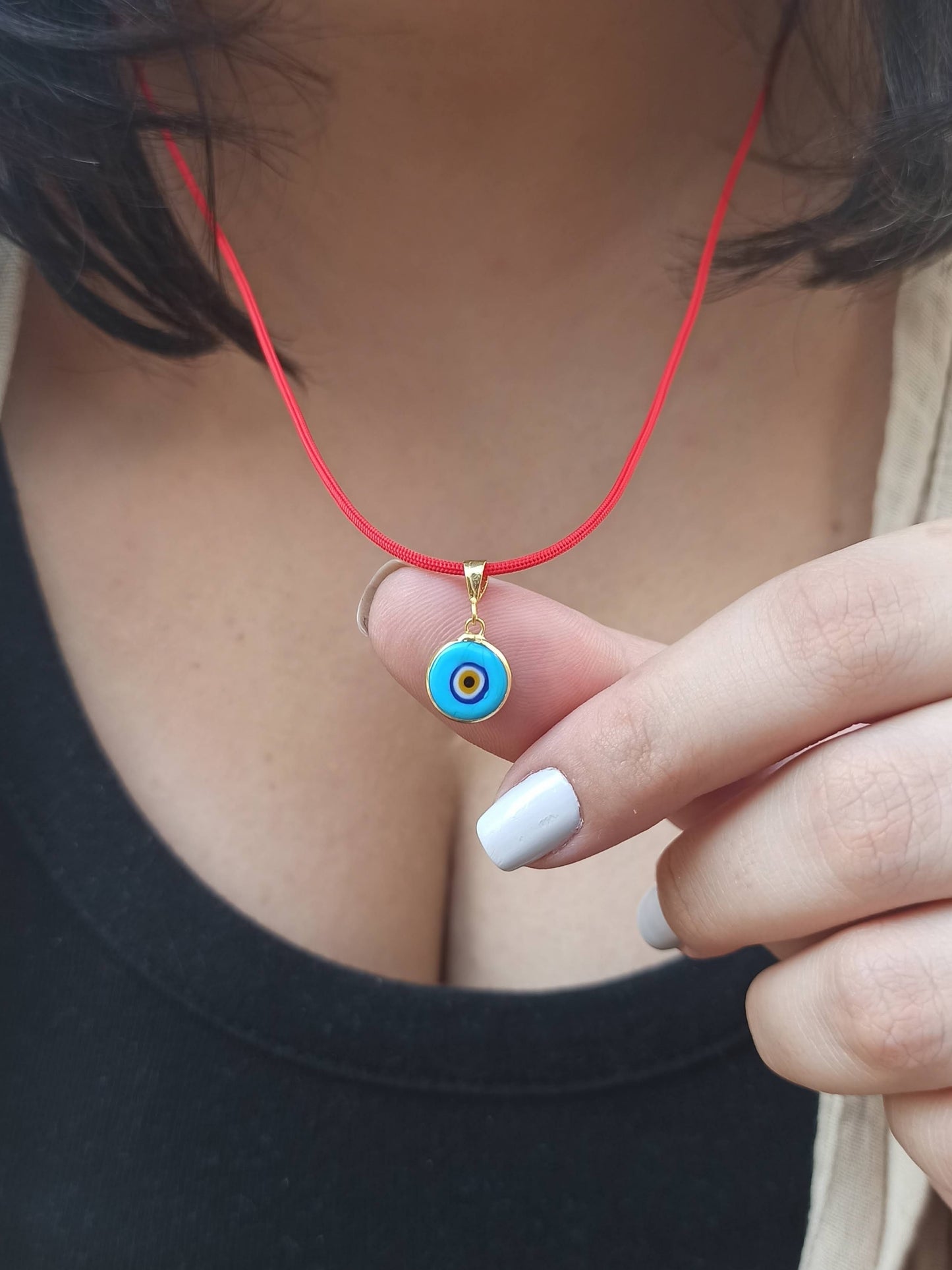 Kırmızı İpli Turkuaz Gümüş Nazar Boncuğu Kolye