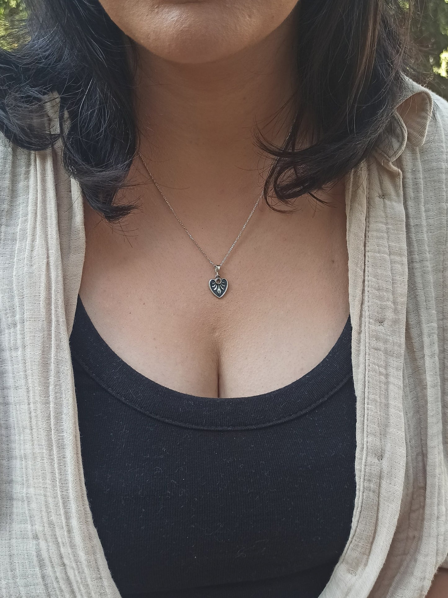 Vintage Stil Gümüş Kalp Kolye