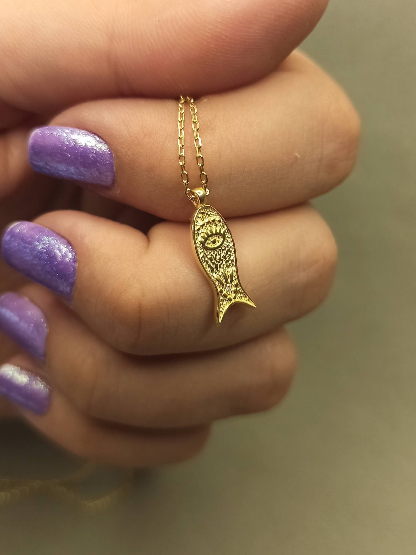 Gümüş Göz Motifli Balık Kolye - Bereket Kolyesi