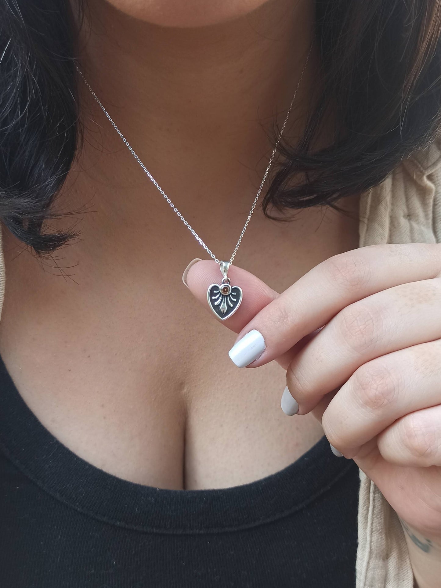 Vintage Stil Gümüş Kalp Kolye