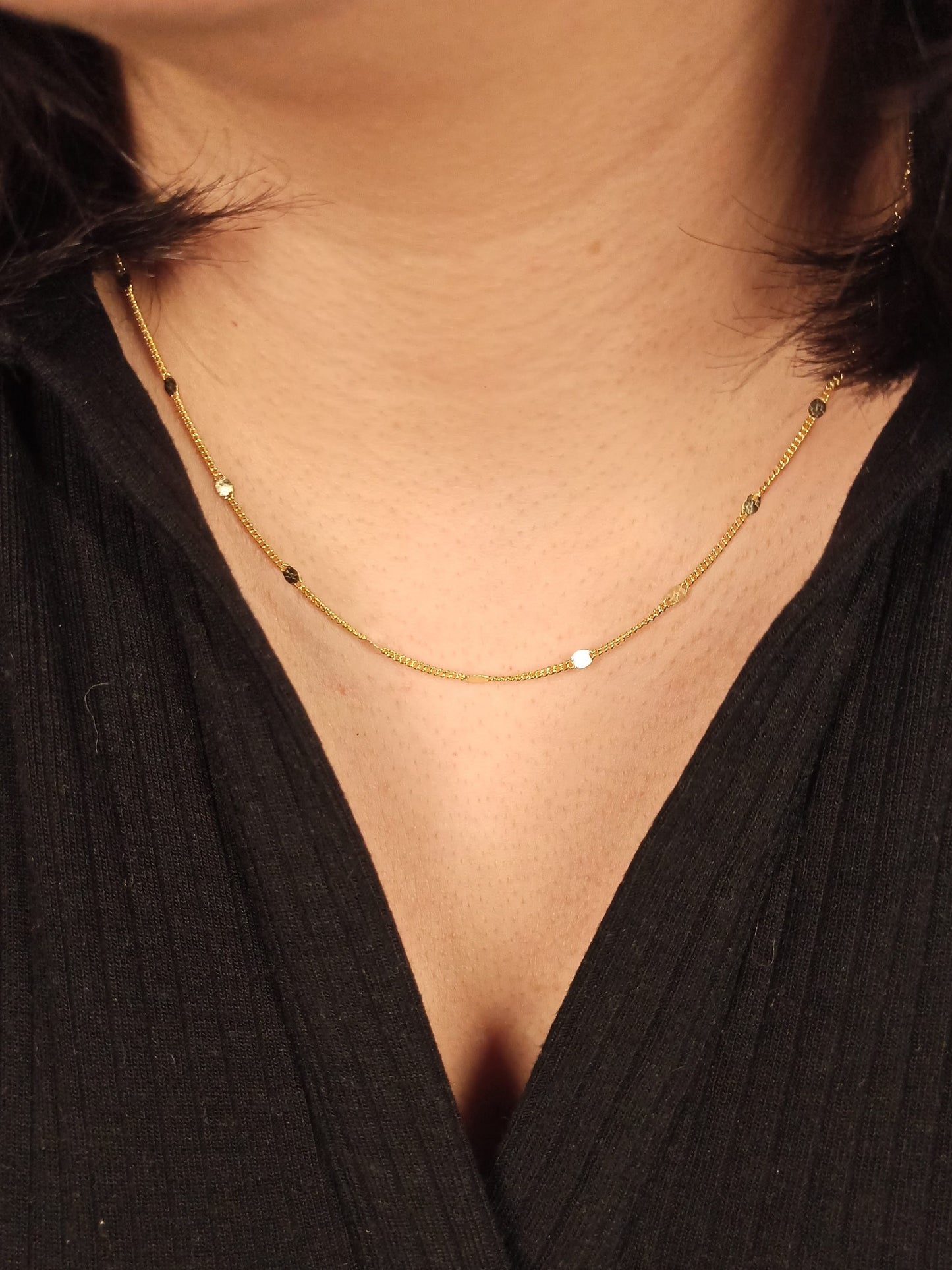 Gümüş Pullu Gurmet Zincir Kolye, Altın Kaplamalı