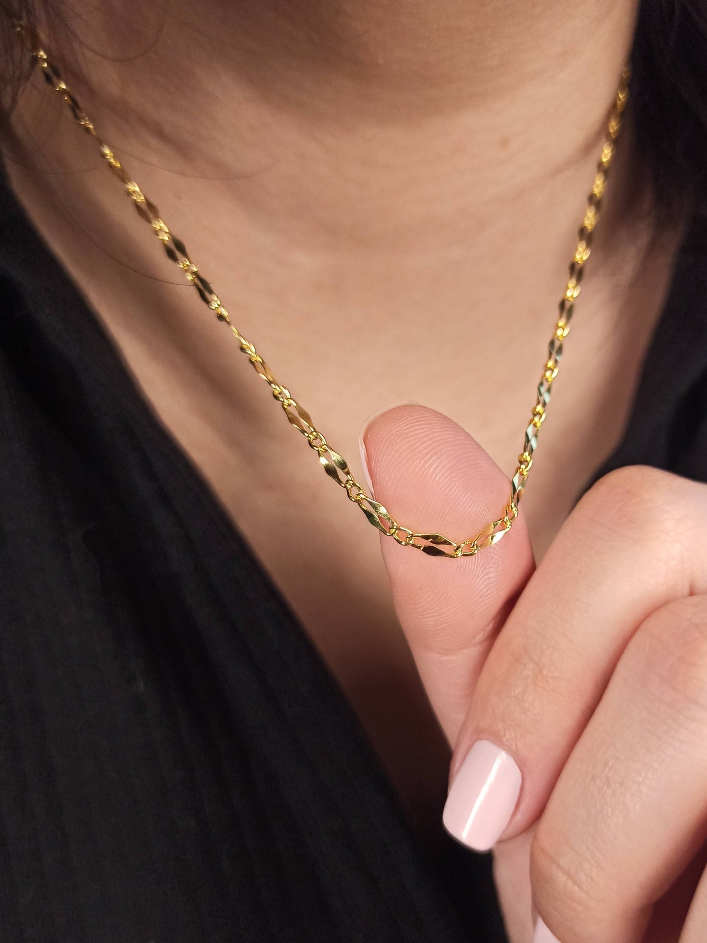 Çift Sıralı Gümüş Aynalı Zincir Kolye, Altın Kaplamalı