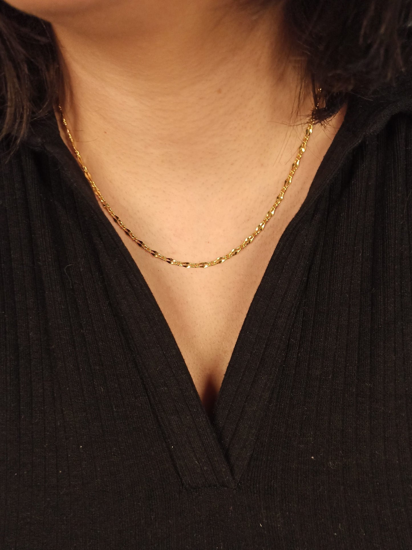 Çift Sıralı Gümüş Aynalı Zincir Kolye, Altın Kaplamalı