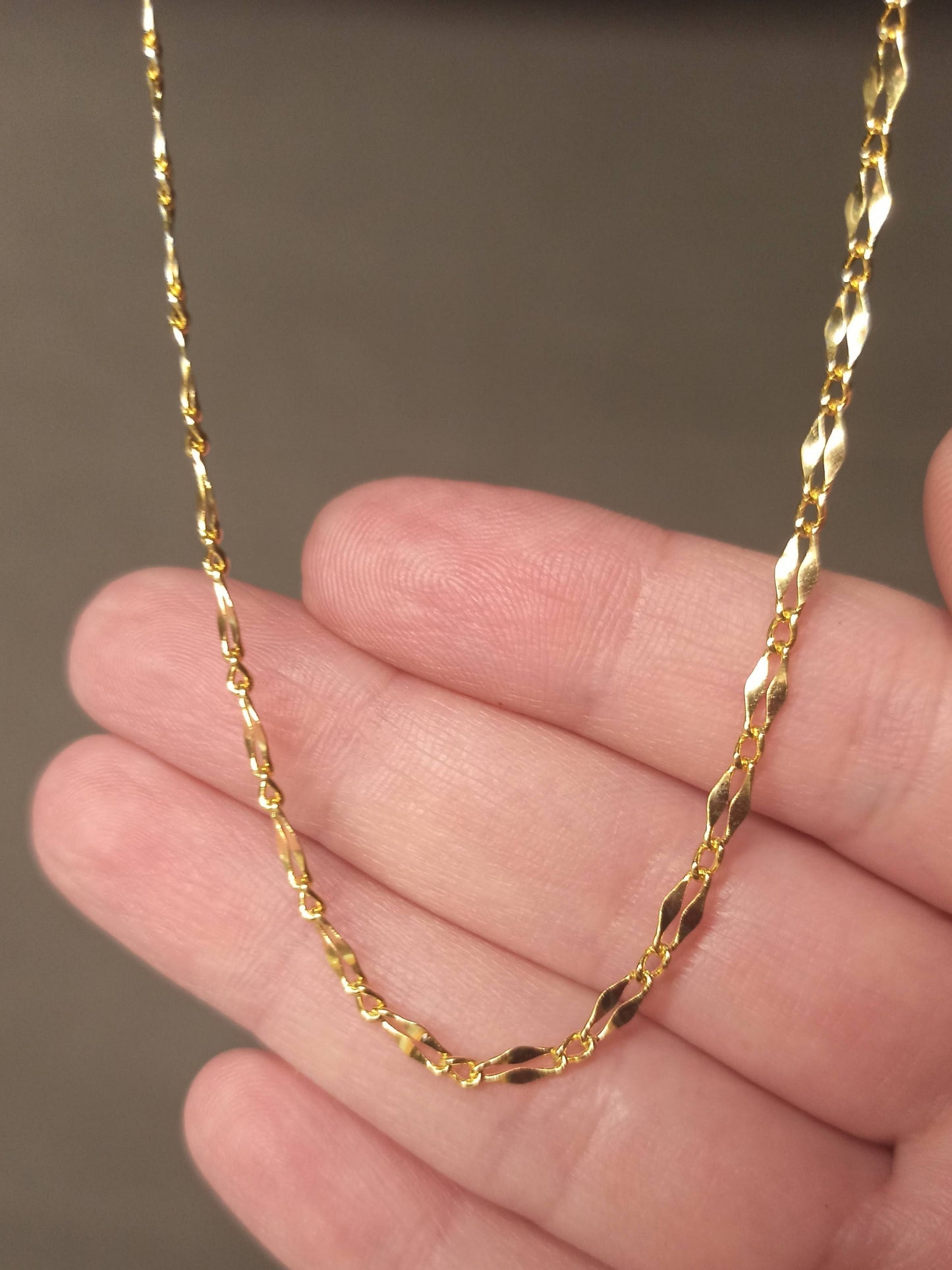 Çift Sıralı Gümüş Aynalı Zincir Kolye, Altın Kaplamalı