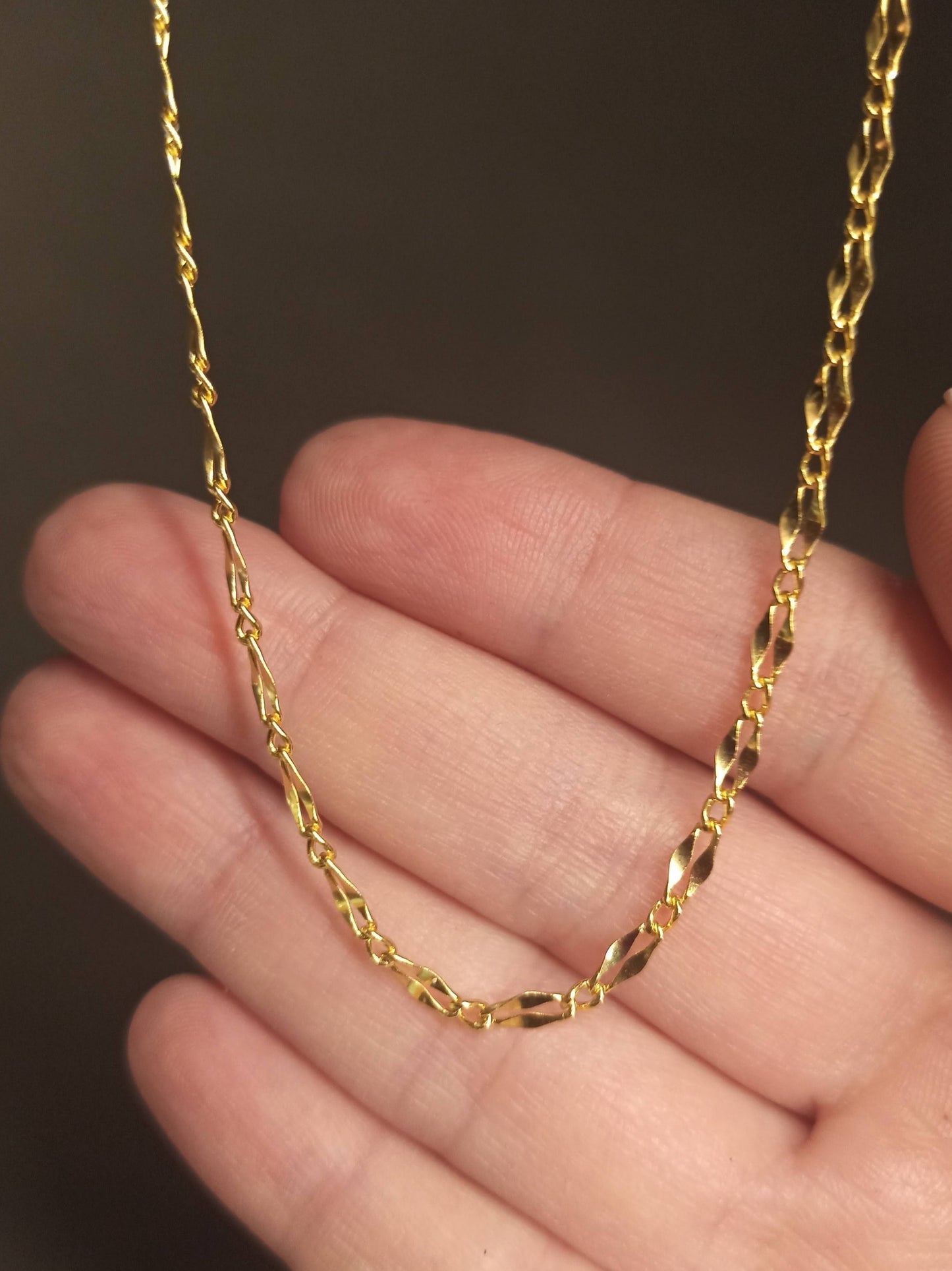 Çift Sıralı Gümüş Aynalı Zincir Kolye, Altın Kaplamalı