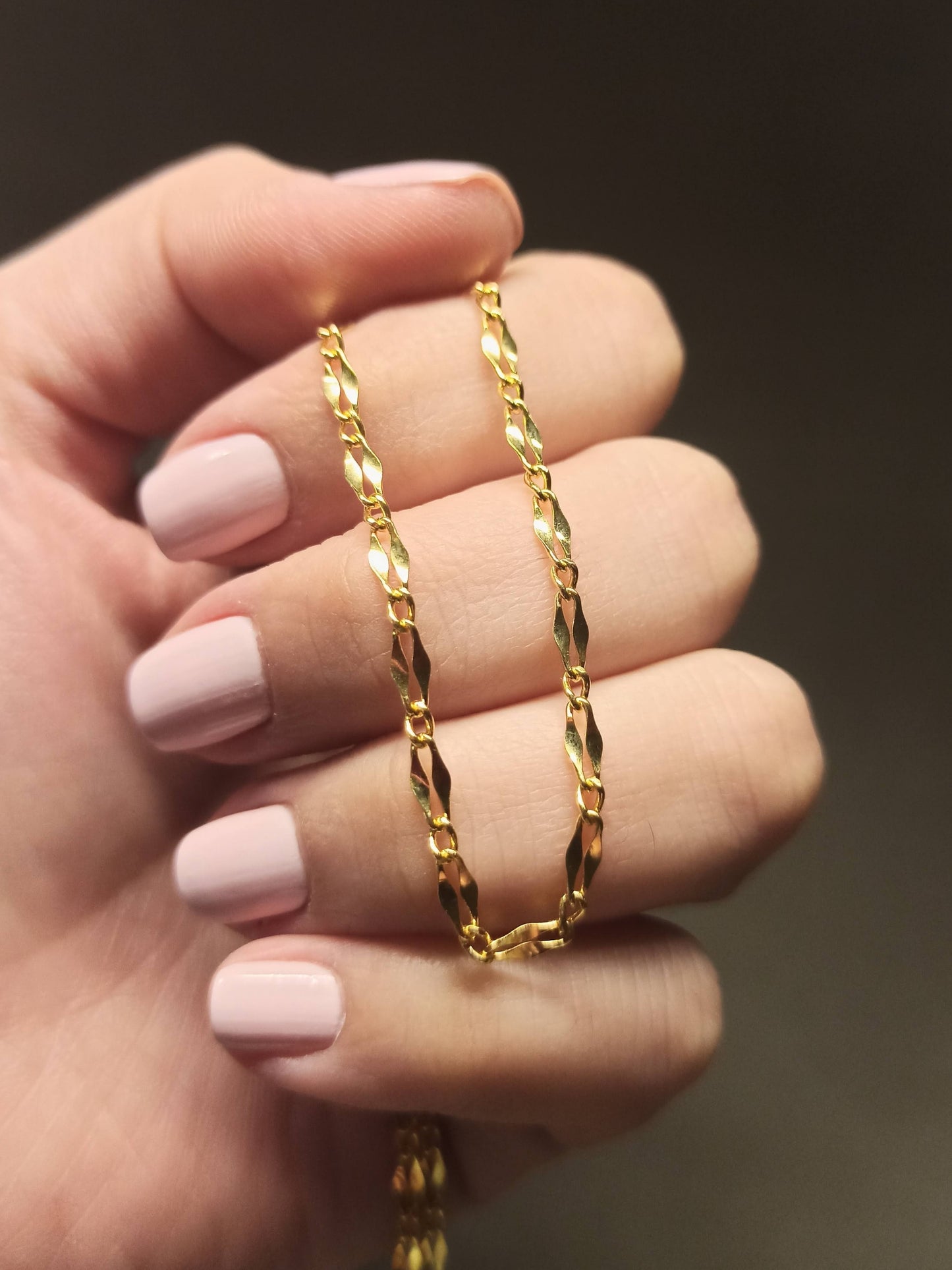 Çift Sıralı Gümüş Aynalı Zincir Kolye, Altın Kaplamalı