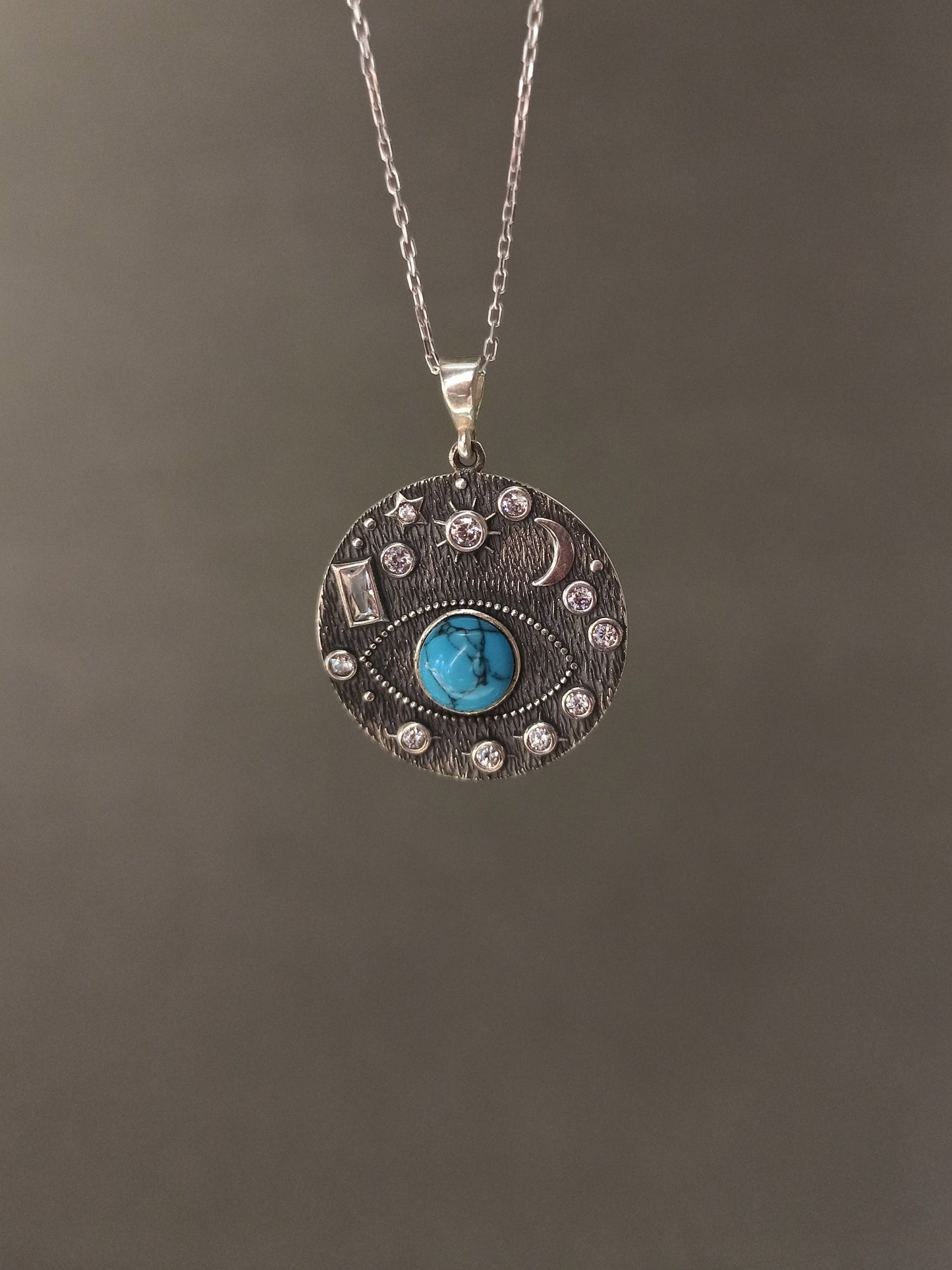 Doğal Turkuaz Taşlı Göz Kolye, Gümüş Galaksi Kolye