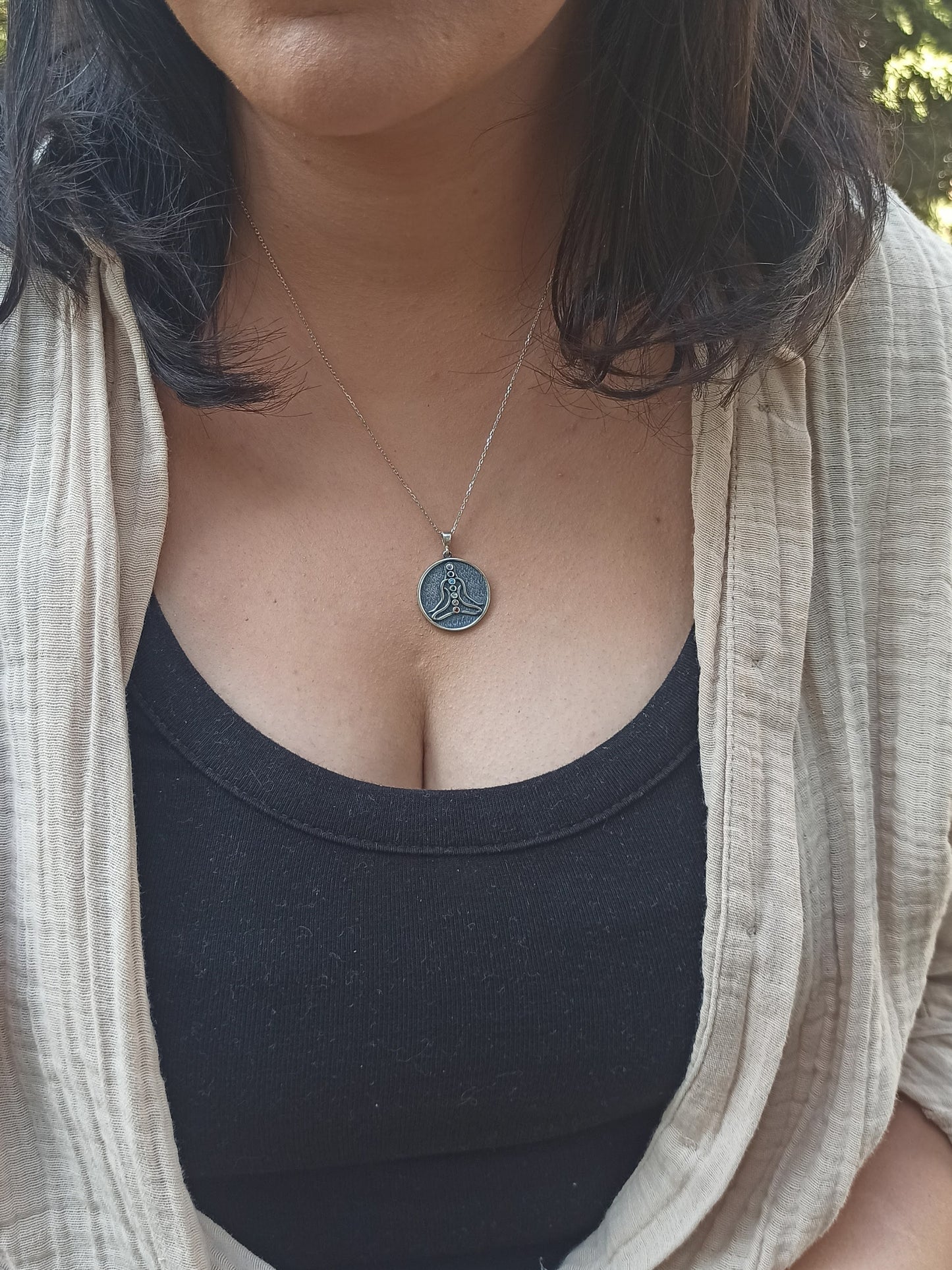 7 Çakra Taşlı Yogi Kolye , Gümüş