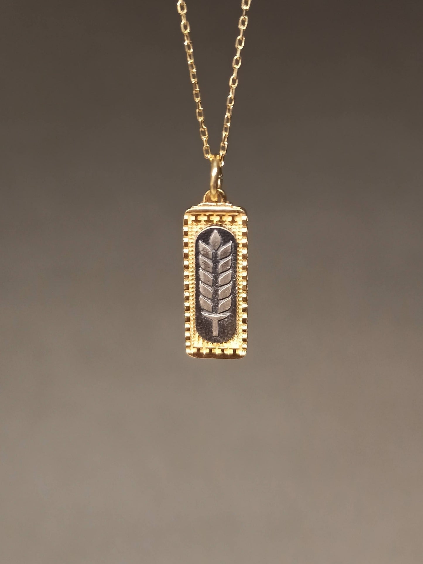 Buğday Başağı Madalyon Kolye | Altın Kaplama Gümüş Bereket Tılsımı