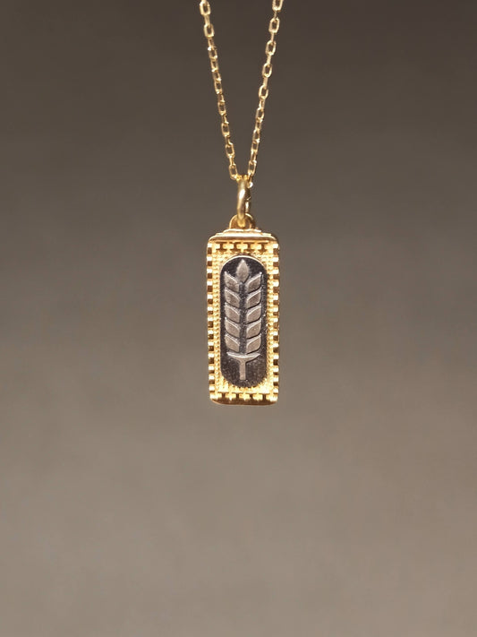 Buğday Başağı Madalyon Kolye | Altın Kaplama Gümüş Bereket Tılsımı